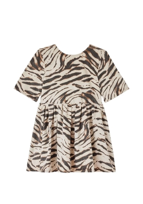 GANNI zebra-print denim dress - Neutrals