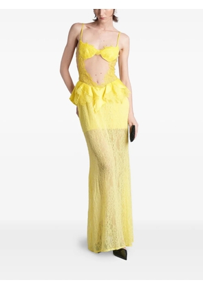 David Koma lace-trimmed peplum-waist dress - Yellow