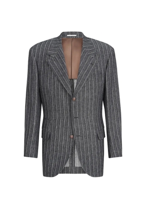 Brunello Cucinelli linen chalk stripe chevron Tailor blazer with metal buttons - Grey