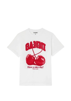 GANNI bead-embellished chery-print T-shirt - White