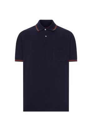 Gucci Web-trim embroidered polo shirt - Blue