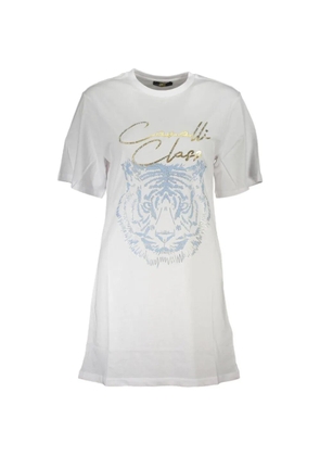 Cavalli Class tiger-embroidered logo T-shirt dress - White
