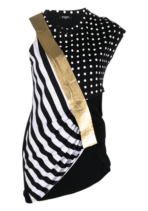 Balmain mix-print asymmetric top - Black