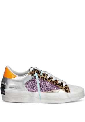 Crime London glitter leopard-panel trainers - White