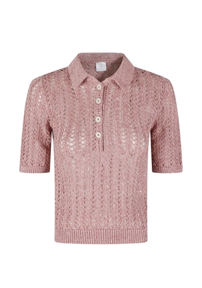 Eleventy sequin-embellished open-knit polo shirt - Pink