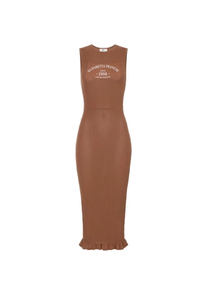 Elisabetta Franchi logo-print ruffled midi dress - Brown