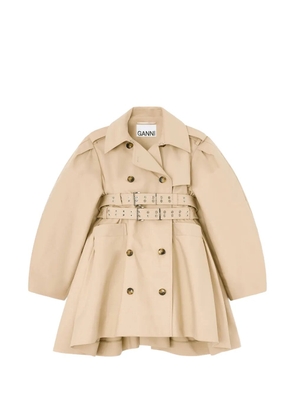 GANNI peplum-waist double-belted trench coat - Neutrals