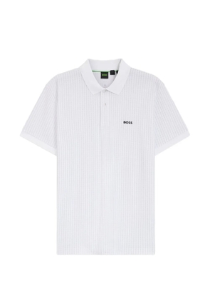 BOSS check-pattern logo-patch polo shirt - White