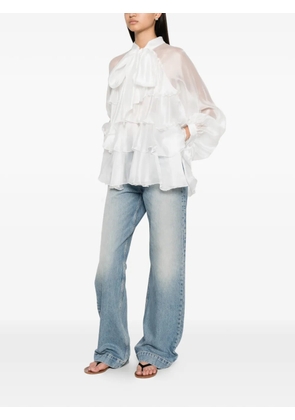 Paper Lace ruffled bow blouse - White