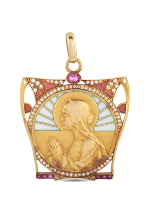 Masriera diamond and ruby plique-à-enamel 18K yellow gold pendant necklace