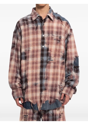 Feng Chen Wang distressed-effect checked shirt - Brown