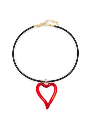 Sandralexandra heart-pendant leather necklace - Red