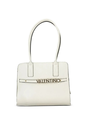 MARIO VALENTINO logo-lettering lizard-effect tote bag - White