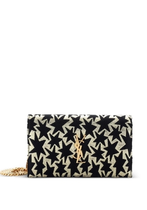 Saint Laurent Pre-Owned Classic Monogram Wallet on Chain Woven Fabric shoulder bag - Black