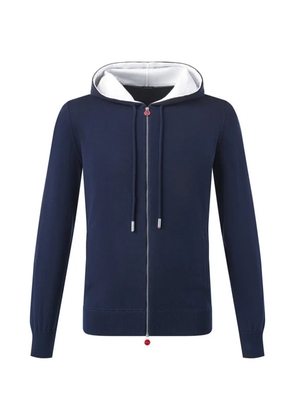 Kiton zip-up fine-knit hoodie - Blue