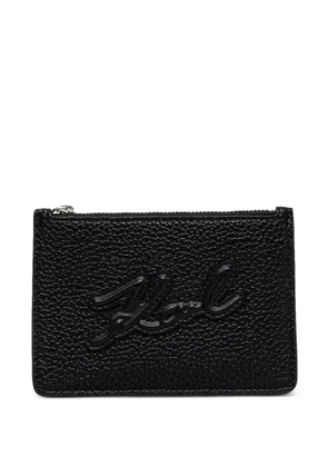 Karl Lagerfeld logo-embroidered pebbled card holder - Black