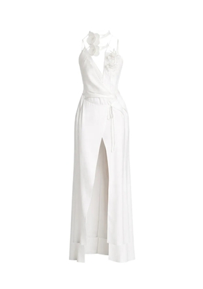 David Koma floral-aplique wrap dress - White