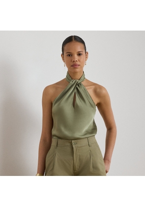 Twist-Front Charmeuse Halter Blouse