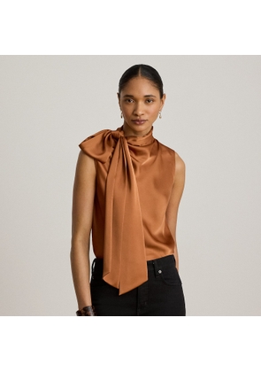 Tie-Neck Charmeuse Sleeveless Blouse