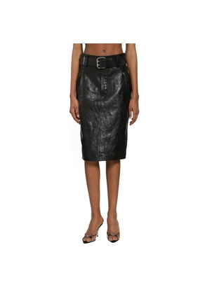 Belted Pencil Skirt in Creased Leather
