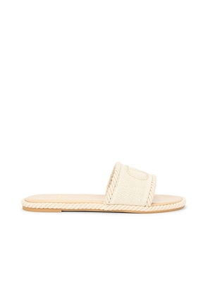Valentino Garavani V Logo Torchon Slide in Ecru - Cream. Size 36.5 (also in 37.5, 38.5, 39.5).
