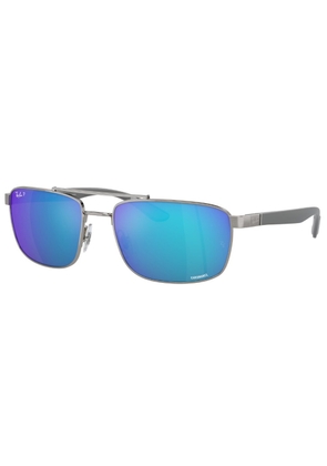 Ray Ban Polarized Green Mirror Blue Rectangular Unisex Sunglasses RB3737CH 004/A1 60