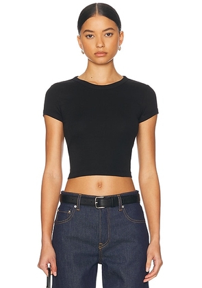 Enza Costa Supima Baby Rib Cropped Tee in Black - Black. Size XS (also in L, M, S).
