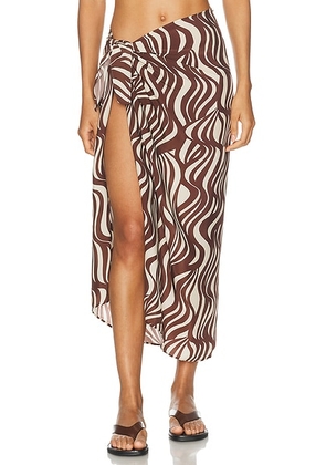 Enza Costa Wave Print Sarong in Wave Print - Brown. Size all.