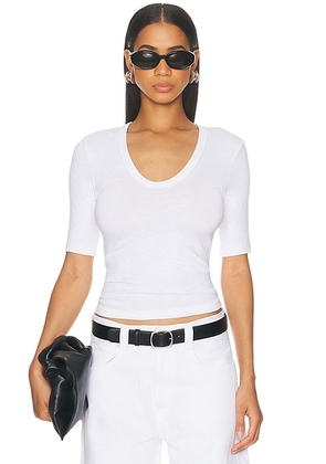 Enza Costa Textured Rib Half Sleeve U Neck Top in White - White. Size XS (also in L, M).