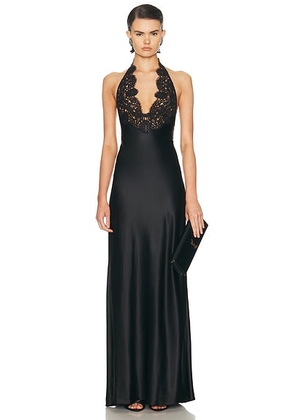 NILI LOTAN Noemi Lace Halter Gown in Black - Black. Size S (also in ).