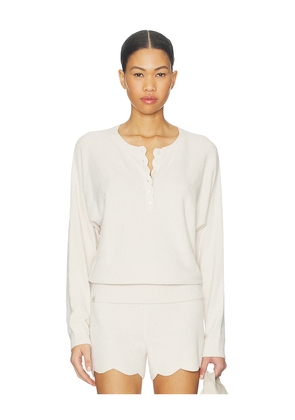 Barefoot Dreams CozyChic Ultra Lite Scallop Dolman Henley Top in Cream. Size S. Also in XS, M, L.