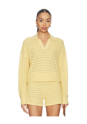 Barefoot Dreams Tulip Pointelle Collared Pullover in Yellow. Size S. Also in XS, M, L, XL.