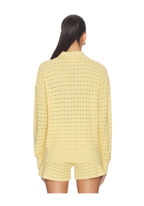 Barefoot Dreams Tulip Pointelle Collared Pullover in Yellow. Size S. Also in XS, M, XL.