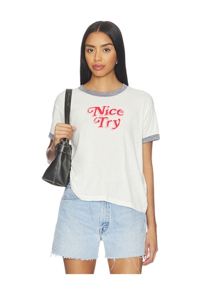 DAYDREAMER Nice Try Burnout Ringer Tee in White. Size XS. Also in S, M, L, XL.