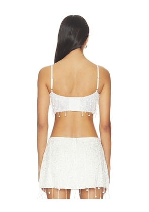 ASTA RESORT Yasmin Hand Beaded Bralette in White. Size XS. Also in L.