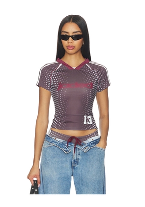 Jaded London Illusion Print Football Baby Tee in Charcoal. Size XXS. Also in XS, S.