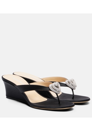 Mach & Mach Double Heart satin wedge thong sandals