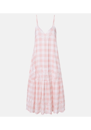 Juliet Dunn Embroidered checked cotton midi dress