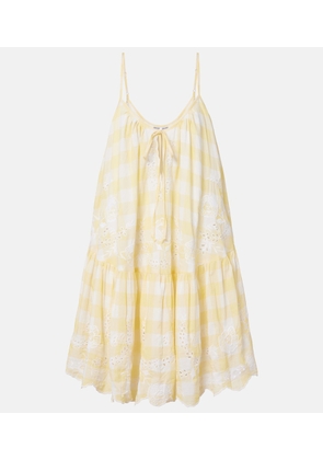 Juliet Dunn Embroidered checked cotton minidress