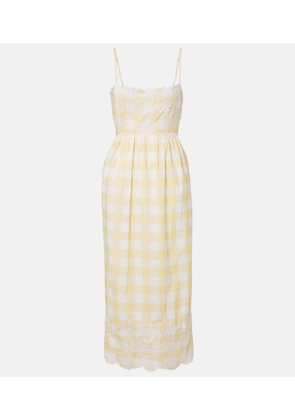 Juliet Dunn Embroidered checked cotton midi dress