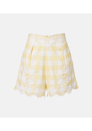 Juliet Dunn Embroidered checked cotton shorts