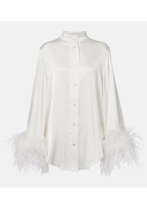 Oseree Bridal feather-trimmed satin shirt