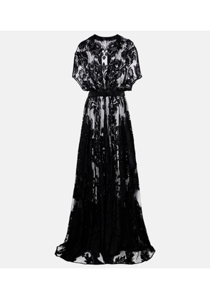 Norma Kamali Belted sheer lace shirt dress