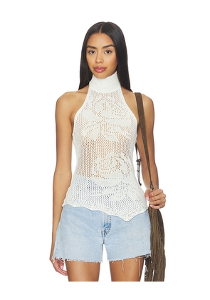 MORE TO COME Stacie Crochet Halter Top in Neutral. Size XS. Also in S, M, L.