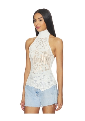 MORE TO COME Stacie Crochet Halter Top in Neutral. Size XS. Also in S, L.