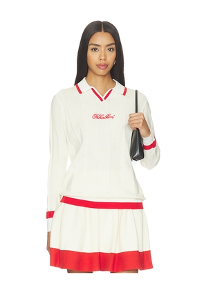 Khalhon V-tipped Varsity Knit Pullover in Cream. Size XS. Also in S, M, L.