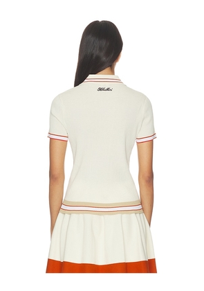 Khalhon Varsity Tipped Rib Polo in Cream. Size XS. Also in S, M.