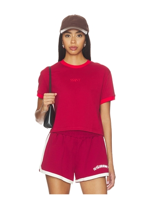 SSAINT Logo Baby Tee in Red. Size S. Also in M, L.