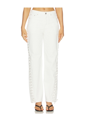 ROTATE Loose Fit Laced Jeans in White. Size 24. Also in 25, 26, 27, 28.