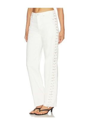 ROTATE Loose Fit Laced Jeans in White. Size 24. Also in 25, 26, 27, 28.